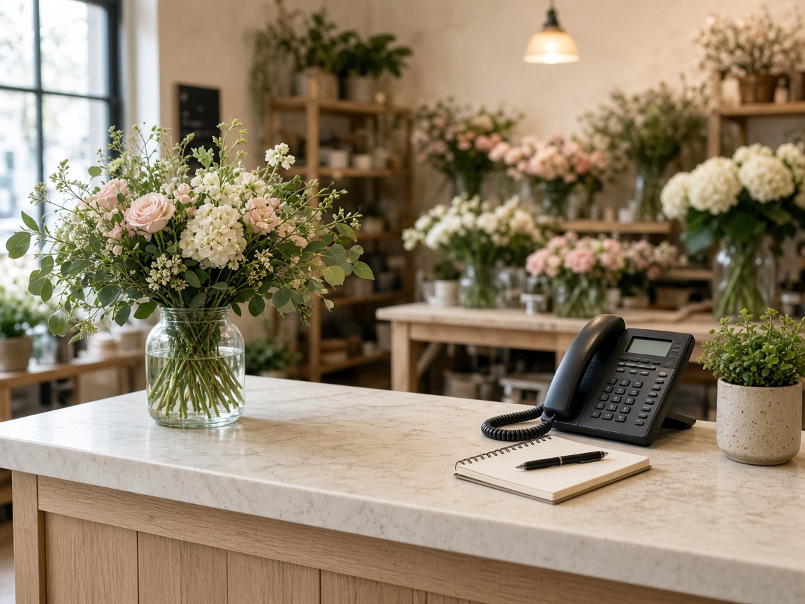 Contact desk at Lemonshore Florals in Portland